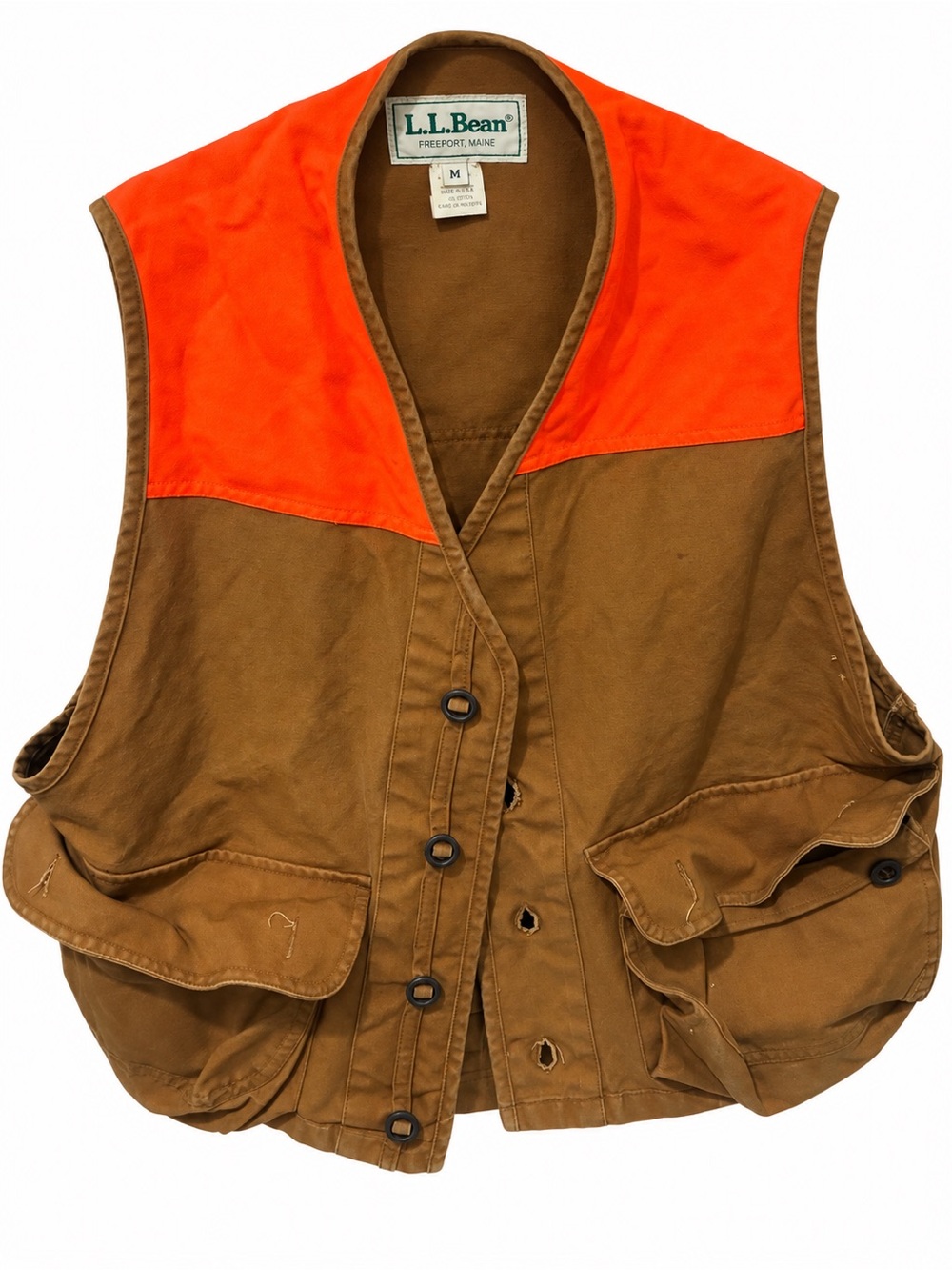 L.L. Bean Brown Hunting Vest with Bright Orange Yoke